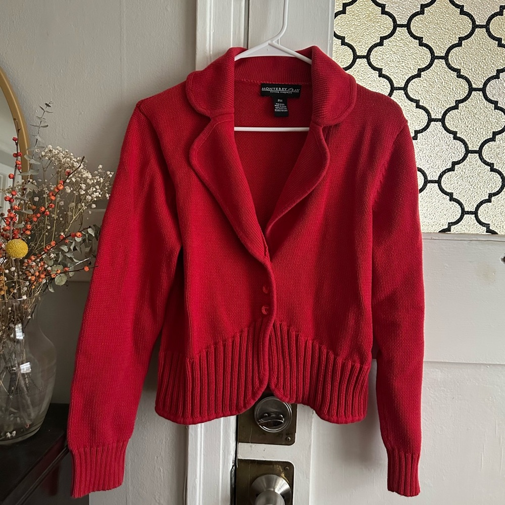 Monterey Bay 100% Cotton Bright Red Open-Front Cardigan